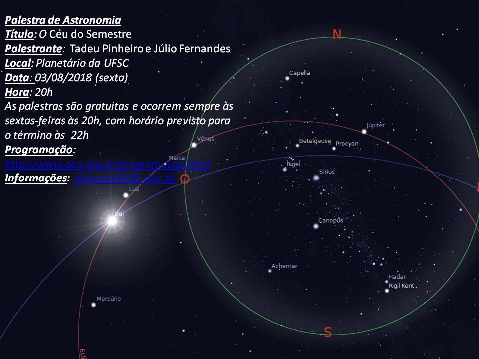 Palestra de Astronomia: “O Céu do Semestre” (03/08/18)