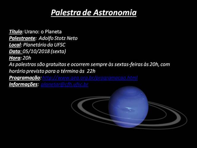 Palestra de Astronomia: “Urano: o Planeta” (05/10/18)
