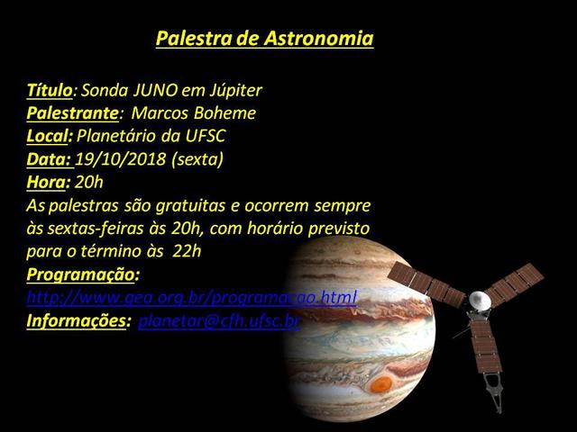 Palestra de Astronomia: “Sonda JUNO em Júpiter” (19/10/18)