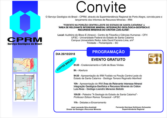 CONVITE | Fosfatos na Porção Centro-Leste do Estado de Santa Catarina e Área de Interesse Mineral