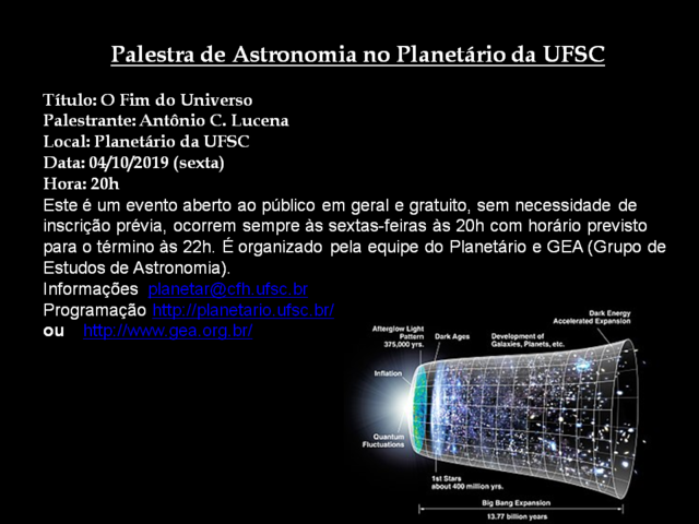 Palestra de Astronomia: "O fim do Universo?" (04/10/19)
