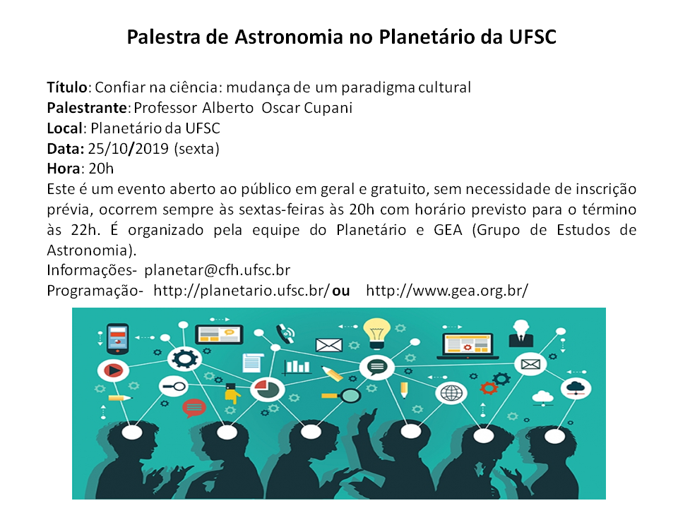 Palestra de Astronomia: "Confiar na ciência: mudança de um paradigma" (25/10/19)