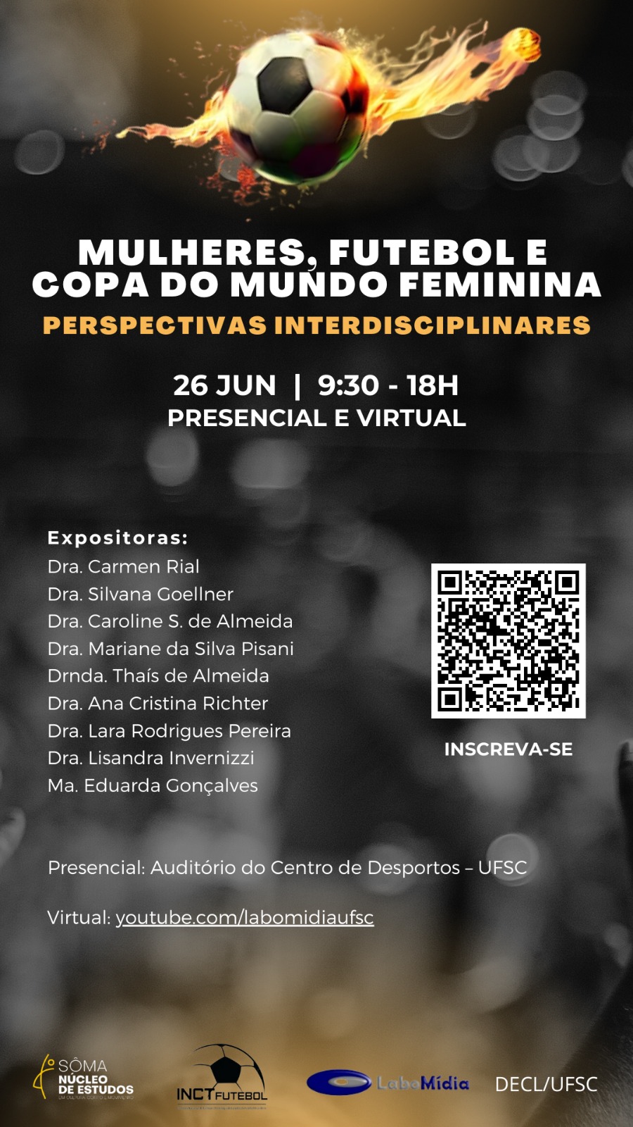 Mulheres, Futebol e Copa do Mundo Feminina: Perspectivas Interdisciplinares @ Auditório do Centro de Desportos | Bloco 5 – piso térreo | CDS | YouTube do LaboMídia