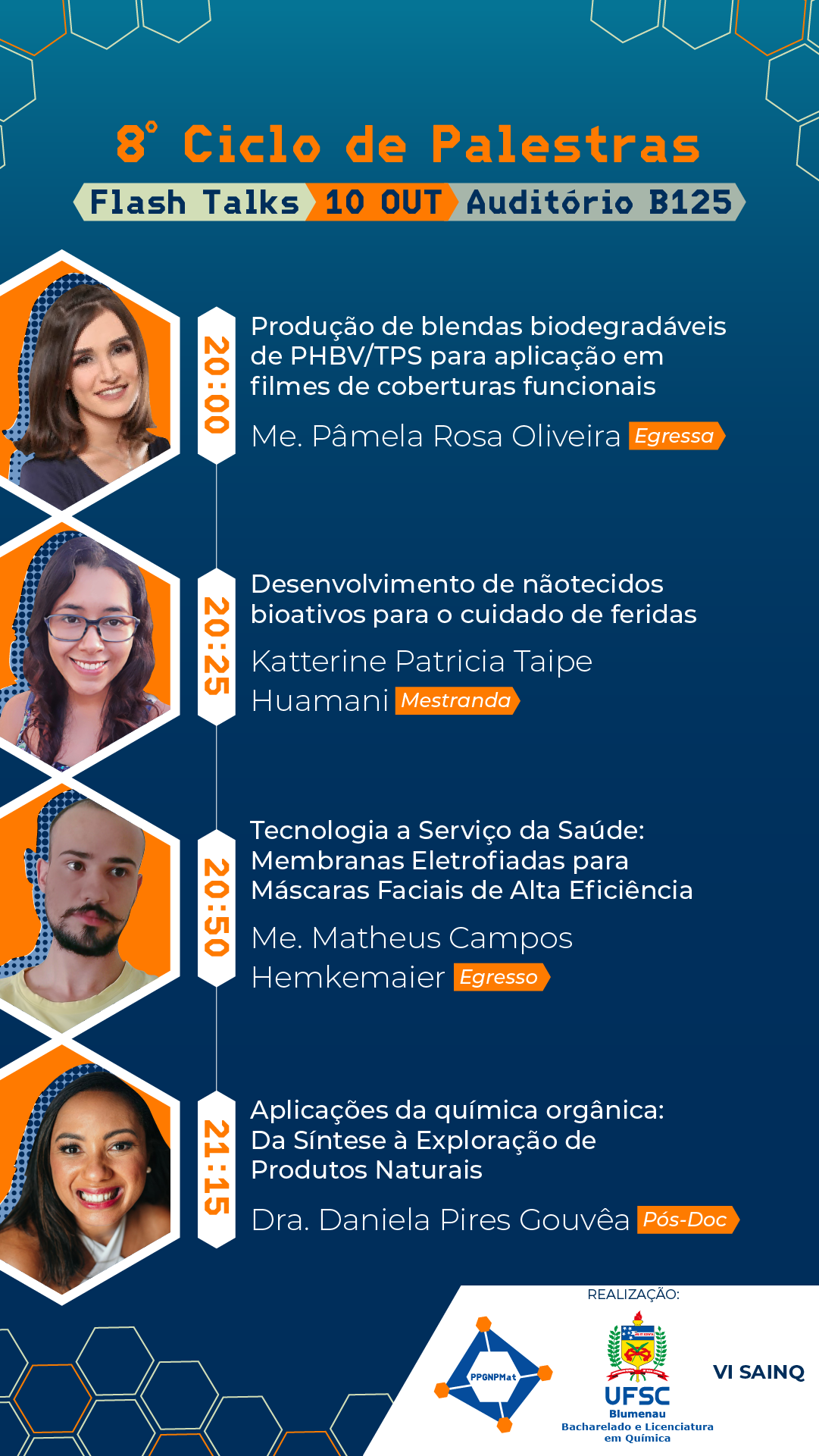 [:BR]Produção de blendas biodegradáveis de PHBV/TPS para aplicação em filmes de coberturas funcionais [Flash Talk] - 8º Ciclo de palestras[:] @ Auditório Sala B125 - Universidade Federal de Santa Catarina, campus Blumenau, Bloco B