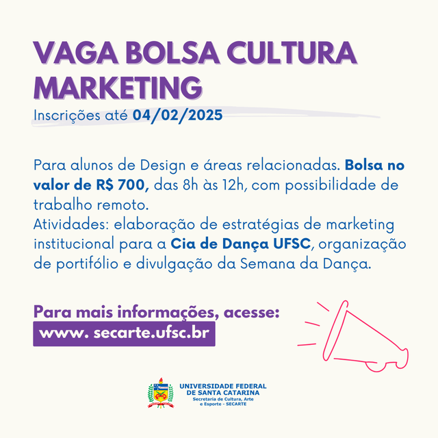 Edital | vaga na área de Marketing Institucional da Companhia de Dança da UFSC