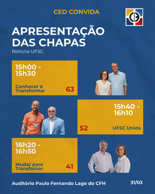 APRESENTAÇÃO DAS CHAPAS - Reitoria UFSC